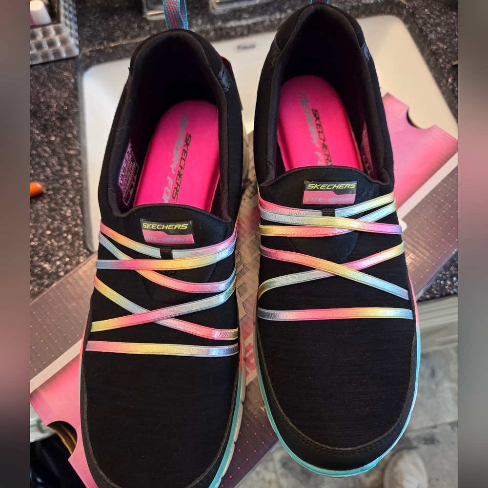 Skechers Women's Black Sneakers with Rainbow Accents